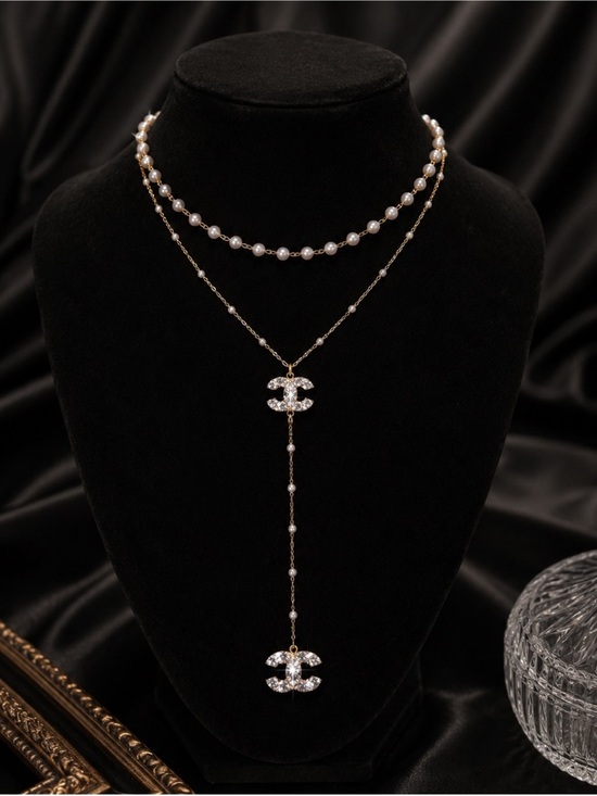 Fashion Jewelry Jewelry - Luxury Gold Pearl Layered Lariat Necklace Set with Crystal Accents